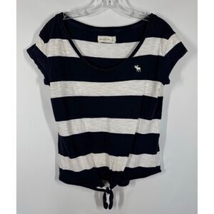 005 --- Y2K Abercrombie and Fitch Navy White Strip T Shirt Size Extra Small